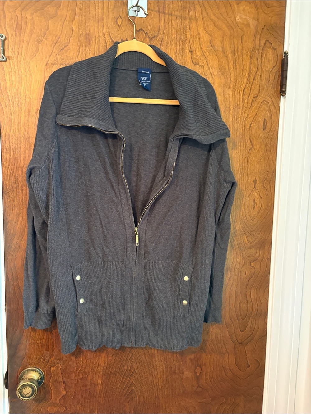 Charter Club Dark Gray Zip-Up Rib Collar Cardigan Jacket